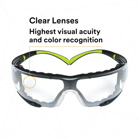 SecureFit 400 Safety Glasses For Men And Women With Anti Fog Anti Scratch Clear Lenses, Green And Black Frame, Lightweight Polycarbonate, UV Protection, Flexible Temples, Removable Foam Gasket, No Slip Fit For All Day Comfort