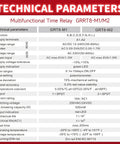 Technical parameters for 10-Function 16A Time Relay for AC/DC 12-240V with Latching Mode and Control-Input Options, GRT8-M1.