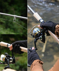 Person holding Two Piece Carbon Fiber Spinning Rod And Reel Combo with 12 Plus 1 Shielded Bearings by a river.