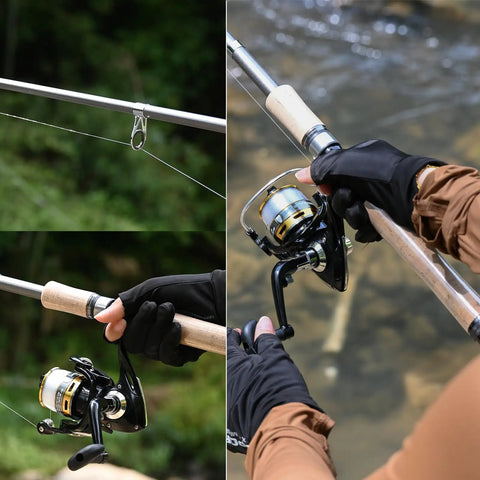 Person holding Two Piece Carbon Fiber Spinning Rod And Reel Combo with 12 Plus 1 Shielded Bearings by a river.