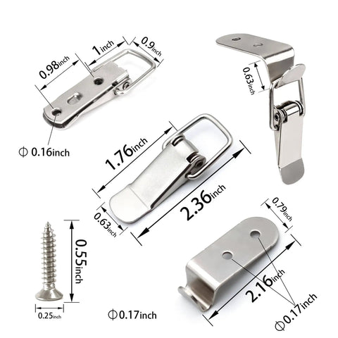 Eight Pack Stainless Steel 90 Degree Spring Toggle Latches With Clasp Buckle Lock Mounting Screws Included For Boxes Cabinets Doors