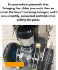 Close-up of the rubber pneumatic tire and motor on Lightweight Electric Hand Truck Stair Climber With Brushless Motor.