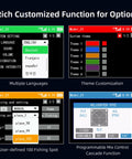 Display of T16D 16Channel 2.4G RC Transmitter With R16F Receiver showing system settings and themes