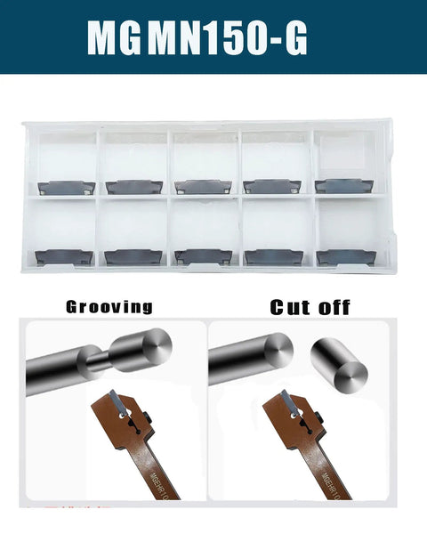 Beefed-Up Lathe Grooving Cut Off Parting Tool Holder With Three Eighths Inch Shank, MGEHR1010-1.5 Ready, Includes Ten MGMN150 Indexable Inserts