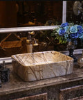 USZWBY Vessel Sinks Bathroom Vessel Sink Vintage Art Countertop Basin Vanity Rectangular Ceramic Washbasin with Faucet Bathroom Bowl Sink on marble countertop.