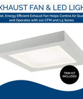 Super Quiet Energy Star Bath Exhaust Fan With 110 CFM And 1.5 Sones, Model AER110LTK, showcases white finish with LED light
