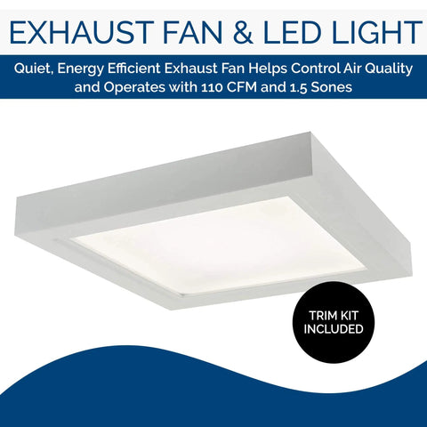 Super Quiet Energy Star Bath Exhaust Fan With 110 CFM And 1.5 Sones, Model AER110LTK, showcases white finish with LED light
