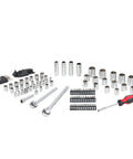 Heavy Duty Socket Wrench Set With One Half Inch And Three Eighth Inch Drive Ratchets, 120 Piece Auto Repair Tool Kit With SAE And Metric Sockets