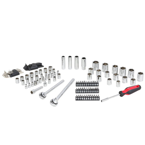 Heavy Duty Socket Wrench Set With One Half Inch And Three Eighth Inch Drive Ratchets, 120 Piece Auto Repair Tool Kit With SAE And Metric Sockets