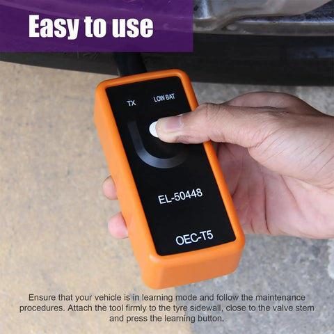 Pro Grade TPMS Relearn Tool For Tire Pressure Monitoring System Sensors Activation And Auto Program Reset Built Super Tough in hand.