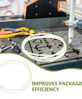 Tough As Nails Rubber Drive Belts Pack Of Four for Heavy Duty Industrial Sealers on a packaging machine with tools.