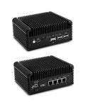 Beefy Fanless Mini Pc Powered By The Snappy Intel Celeron J6413 Chip Coupled With Four Rock Solid 2.5GbE Ports For Seamless Opnsense Routing, Loaded With 32Gb Ram And 512Gb Nvme Storage, Homelab Ready, black aluminum enclosure, multiple ports.