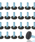 24 Pack M6 Thread Adjustable Furniture Levelers Feet For Tables And Chairs Screw In Leveling Glide with blue metal threads and black bases