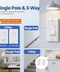 Single Pole Or 3 Way Dimmer Light Switch 1 Pack Heavy Duty Quick Install For Home Fixtures Smoothly Adjusts Dimmable Led Cfl Bulbs Up To Six Hundred Watts Zero Buzz displayed on wall with different configurations.