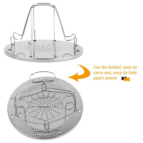 Stovetop Camping Toaster 4 Slice For Gas Stove, Portable Camp Bread Oven Rack shown folded and flat, durable stainless steel