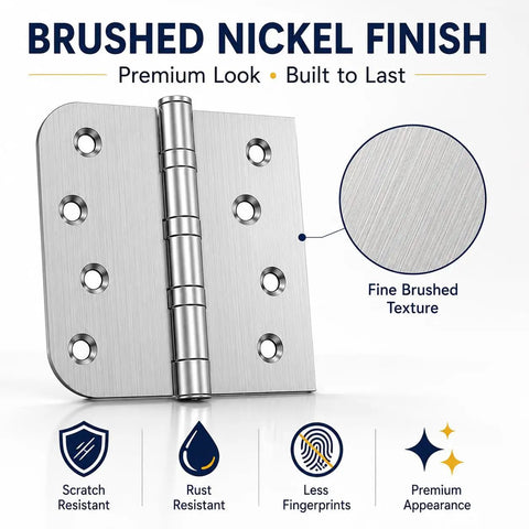 4x4 Inch Door Hinges With Ball Bearing, Built To Last, Stainless Steel, Brushed Nickel Finish, Smooth Quiet Operation, close-up