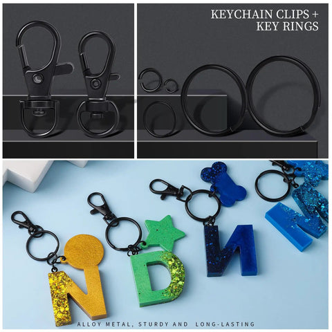 265 Piece Matte Black Swivel Snap Hooks And Heavy Duty Key Rings Set With Lobster Clasps And Jump Rings For Totally Fresh Jewelry Making and Sick Keychain Crafts Plus Zinc Alloy Gear Drops For Everyday Carry Bundles, featuring black clips and split rings.