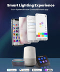 Smart app interface displaying color selection for Hexagon LED Wall Lights Set Three Piece Pro with Alexa and Google integration devices.