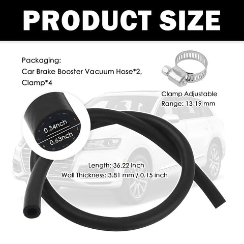 Hella Tough Two Piece Brake Booster Vacuum Hose Kit 11 32 X 36 Inch with adjustable clamps and size details.