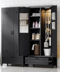 Beefy Steel Garage Storage Cabinet with Adjustable Shelves and a Drawer, black powder coat finish, open view with items stored
