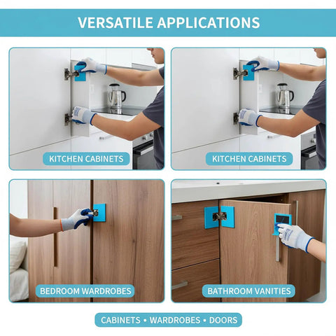 Hinge Jig And Latch Install Kit For Quick Door Install Precise Positioning With Built In Spirit Level in use on cabinets