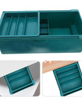 Under Desk Storage Tray With Three Tier Drawers, Plastic Desktop Organizer in green, shown under desk