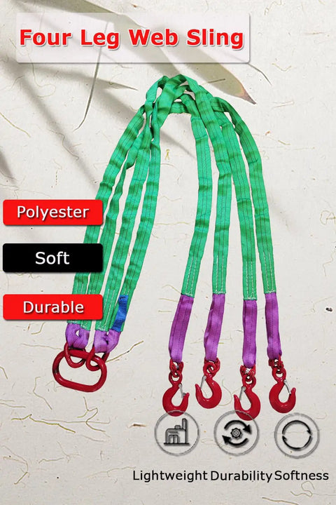 Four Leg Web Sling Belt Type With Hook 6.5Ft 6610Lb Working Load Limit Polyester Lifting Sling Lightweight And Flexible