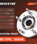Front view of 513121-2P Pair Front Wheel Hub and Bearing Assembly 5-Lug ABS Sealed showing bolt sizes and flange dimensions