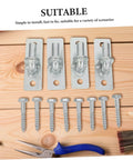 Four Pack Heavy Duty Wall Mount Gate Hinges With Included Mounting Screws Rock Solid Offset Swing Farm Barn Fence Hardware Built Tough With Straight Up Reliable Performance Always on wooden surface with screws and pliers.