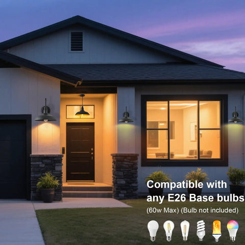 14 Inch Large Dome Gooseneck Barn Light Outdoor With Dusk To Dawn Sensor Matte Black Exterior Wall Sconce on house