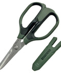PH 57 8.3 Inch Heavy Duty Combination Scissors Workhorse With Two In One Blades Anti Slip Serrations And U Shaped Tip 210mm Stainless Steel Body For Cutting Cabtire Cable Coaxial Cable Rope Leather And More, shown with green handles and blade cover