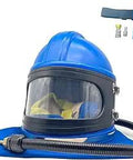 Heavy Duty Sandblaster Helmet With Air Feed And Shoulder Guard Hood For Sandblasting, ABS construction, blue color