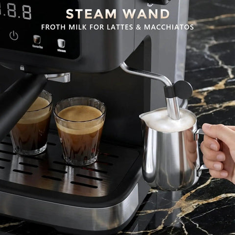Compact Espresso Machine With Automatic Milk Frother And Led Touch Display, 15 Bar Coffee Maker For Bold Lattes And Rich Cappuccinos, real deal home brewing setup with steam wand frothing milk.
