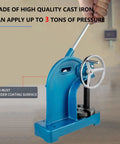 Industrial Grade 3 Ton Arbor Press With Ratchet Lever And Handwheel Quick Lift Frame image showing cast iron construction and pressure capability.