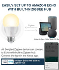 Zigbee Smart Light Bulbs 8 Pack With Hub Required For Your Smart Home Works With SmartThings And Echo Devices With Built In Hub Voice Control With Alexa And Google Home Soft White 60W Equivalent A19 LED Bulbs showcasing setup with Amazon Echo.