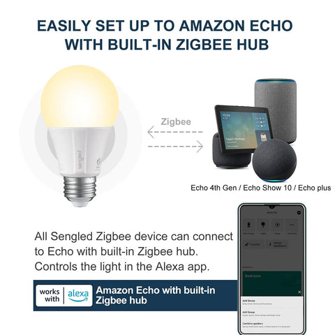 Zigbee Smart Bulbs 10 Pack With Hub Required, Works With SmartThings And Echo Built In Hub, Voice Control With Alexa And Google Home