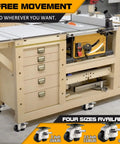 Heavy Duty Adjustable Leveling Casters With Tough Rubber Wheels on workshop cart for smooth rolling and stability.