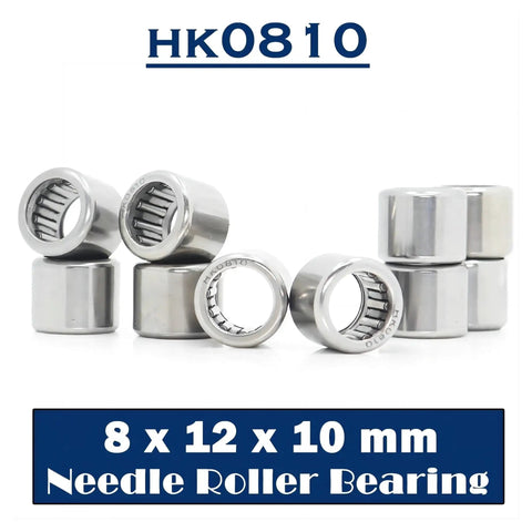 Premium Drawn Cup Needle Roller Bearing 8X12X10 MM Pre Lubricated showing steel bearings, ideal for hydraulics.