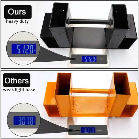 Comparison of Outdoor Firewood Log Storage Bracket Kit Heavy Duty Steel Firewood Holder vs. lighter base on scales