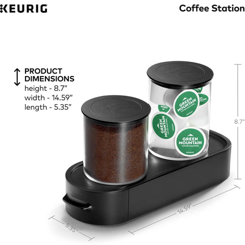 Black K Cup Pod And Ground Coffee Storage Organizer With Airtight Glass Canisters Holds 12 Oz Coffee And 12 K Cup Pods