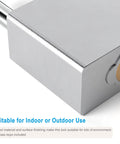 Close-up of Tough As Nails Stainless Steel Padlock With High Security Cylinder And Hardened Shackle, brushed steel finish.