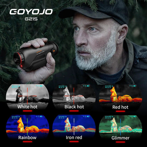 Man using Thermal Imaging Monocular For Hunting And Outdoor Night Vision 256x192 Resolution 50Hz 12µm Detector with color palettes.