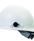 Side view of Fiberglass Cap Style Hard Hat With Quick Lok White Medium Super Eight Suspension For Even Weight Distribution And Comfort