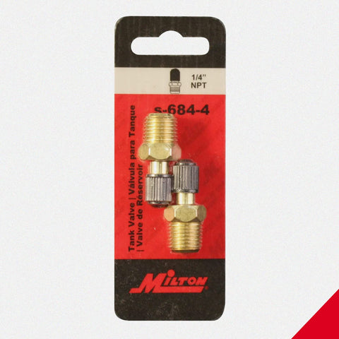 1/4-Inch MNPT Male Tank Valve With Protective Caps Pack Of 2 for air compressors and tanks, shown in packaging with red label