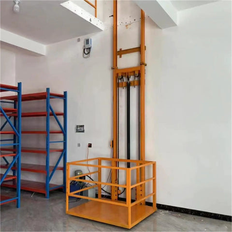 Heavy Duty Hydraulic Lift Platform For Smooth Freight Elevator Transport With Vertical Guide Rail System in warehouse setting.