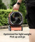 Person holding Camping Fan With Light 20000mAh Battery With USB Charging, 112 Hours Run Time On Low, 9 Speed Settings, Digital Display