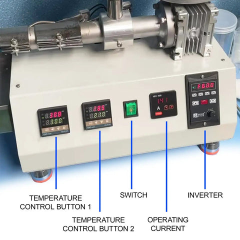 Control panel for Single Screw 3D Printing Filament Extruder with temperature controls and inverter setup.