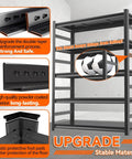 Heavy Duty 5 Tier Garage Shelving Unit With Anti Fall Rails Steel Industrial Shelving 3000 Lbs Capacity Adjustable Shelves 72 Inch Long Black Storage Rack For Tools Equipment Garage And Basement, black steel rack