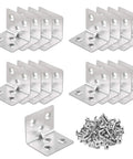 16 Pack Stainless Steel Corner Braces 1.5 By 1.2 By 1.2 Heavy Duty L Brackets with screws for wood furniture and DIY projects.
