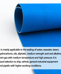 Blue paper gasket sheets rolled up, side view; high-temp chemical-grade sealing material.